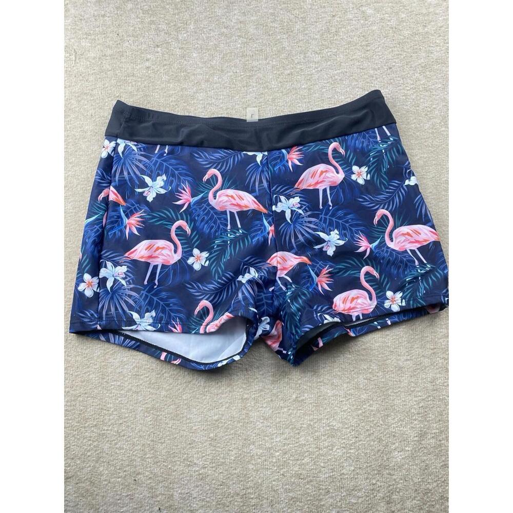 Juniors Swim Shorts Blue Flamingo Swim Bottoms Swimsuit Size Large L